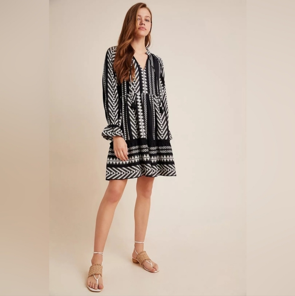 Anthropologie Maeve Dominique Tunic Dress Black and Cream